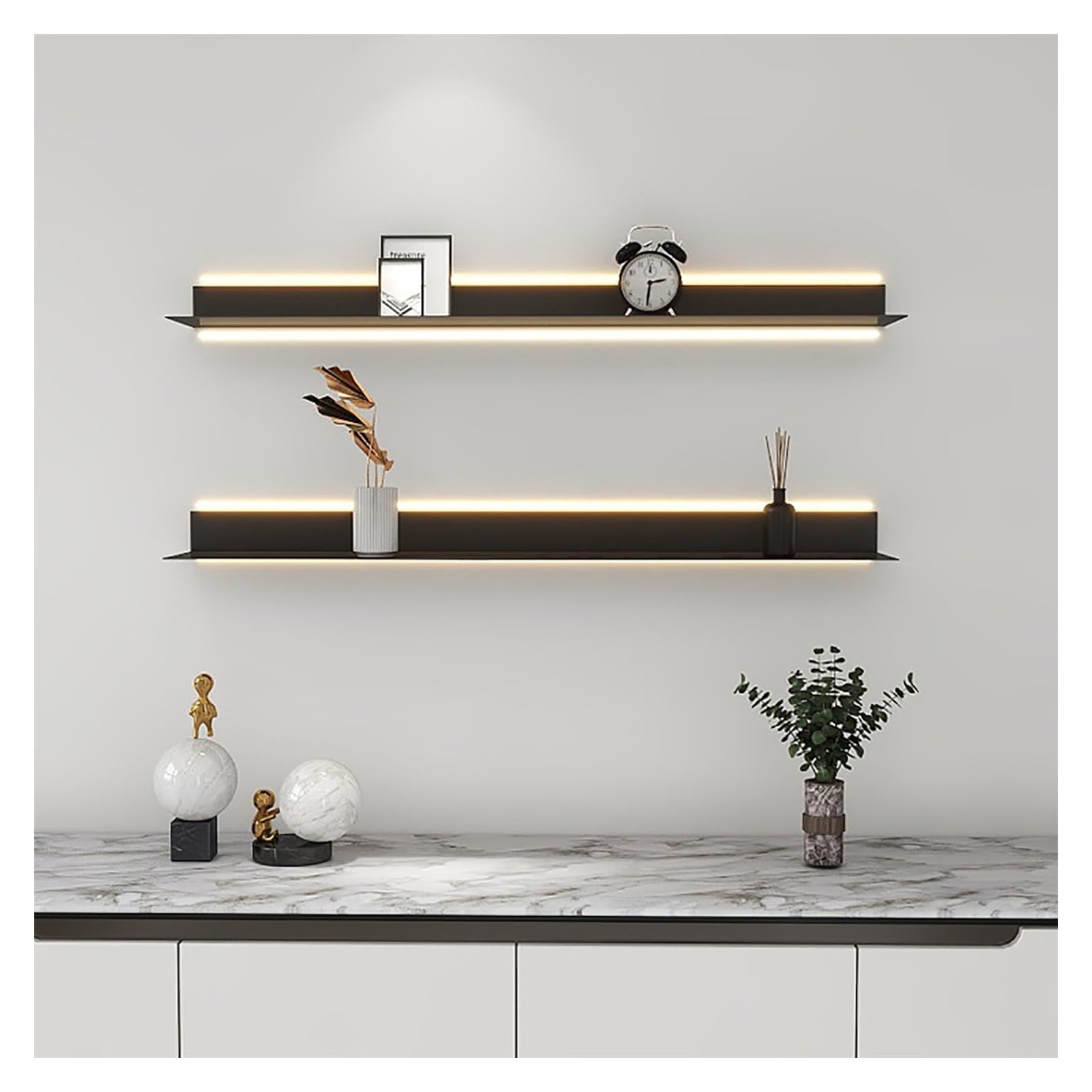 Amazon｜金属製の壁に取り付けられた発光棚、照明付きLEDライトを内蔵